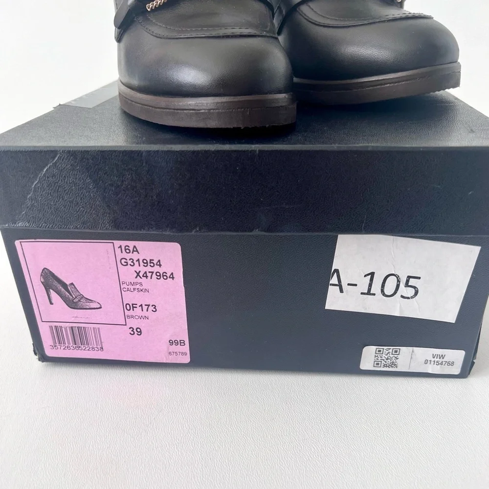 CHANEL || Dark Brown High Heel Loafer Pumps CC Logo Buckle Size EU 39